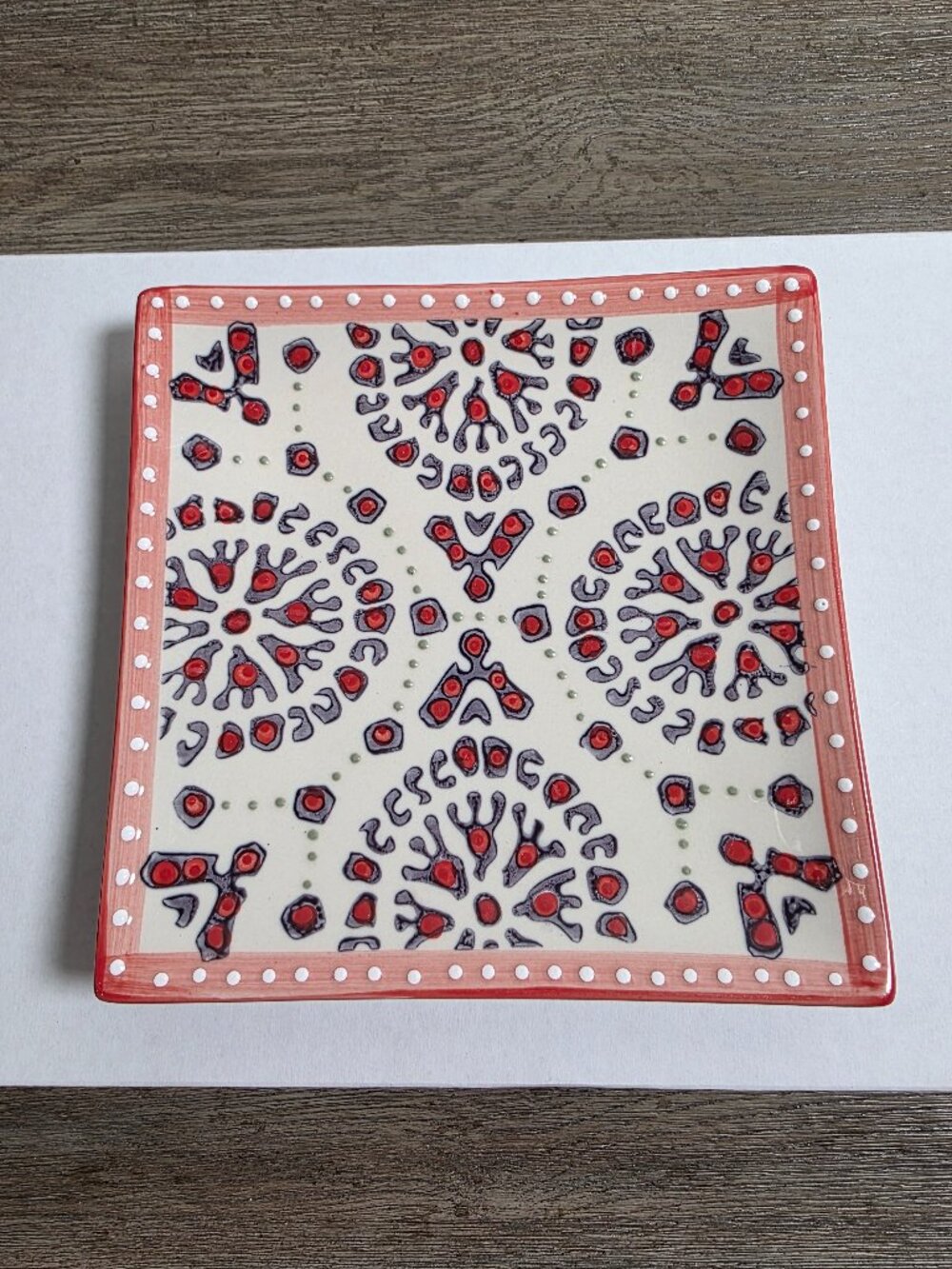 Veda Deauville Dutch Design Square Salad Plate Hand Painted Boho Medallion 7"